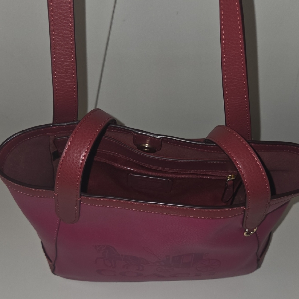 Coach Burgundy Leather Embossed Logo Tote - Picture 3 of 3